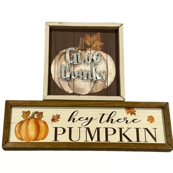 Fall Signs Set Hey There Pumpkin Give Thanks - Picture 1 of 3
